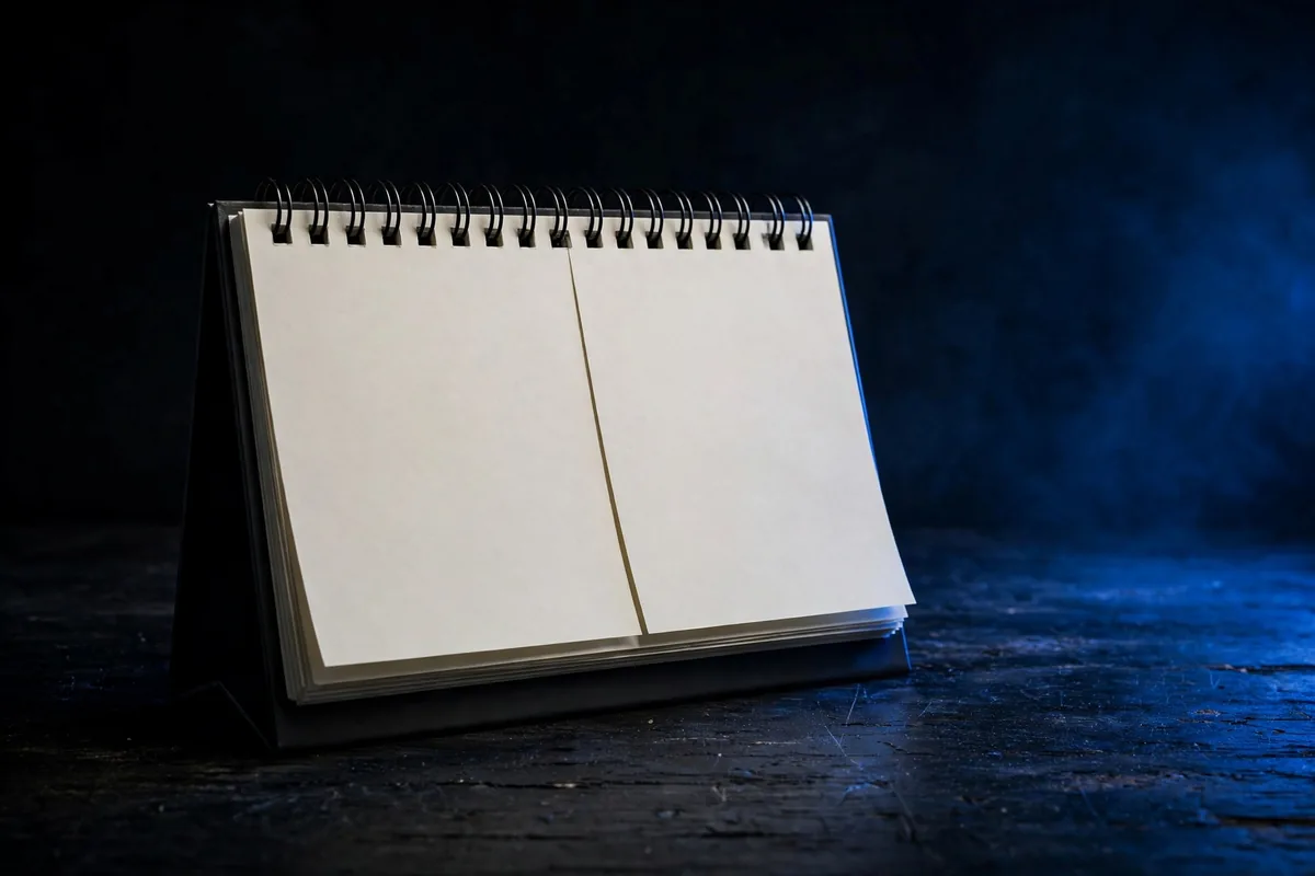 A desk calendar in blue light