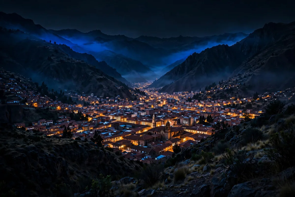 A city at night in the valley