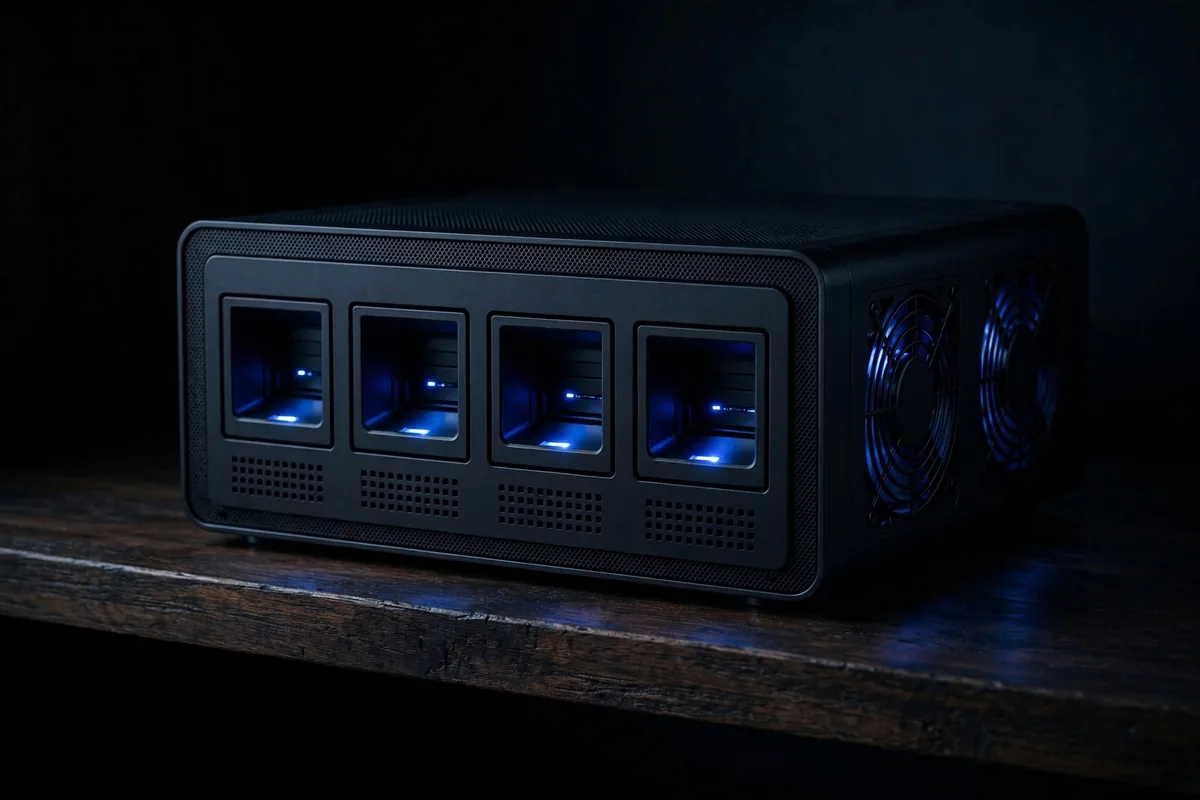A network storage box on a shelf