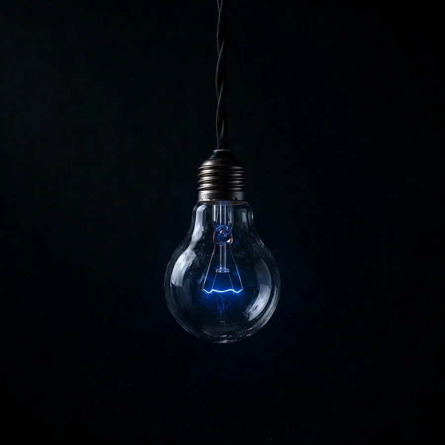 A blue light bulb in the dark